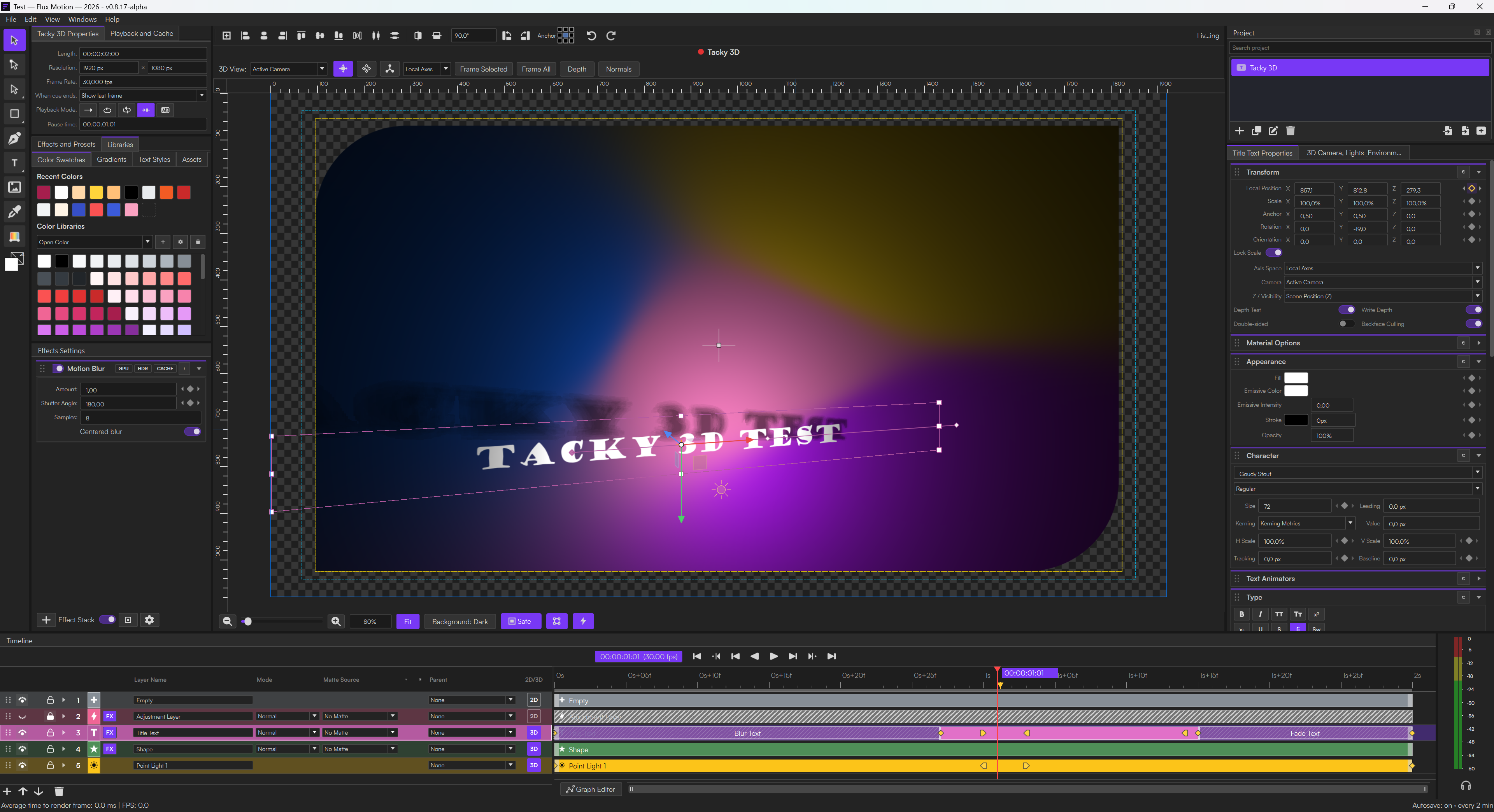 Flux Motion 3D editor and timeline