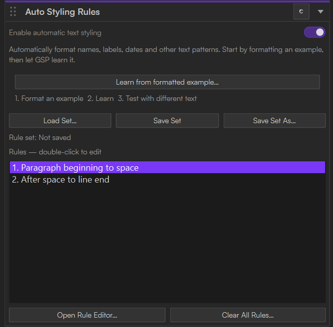 Flux Motion automatic text styling rules panel