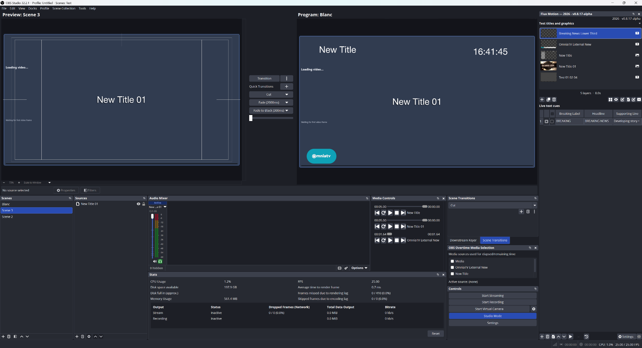 Flux Motion Plugin for OBS dock inside OBS Studio