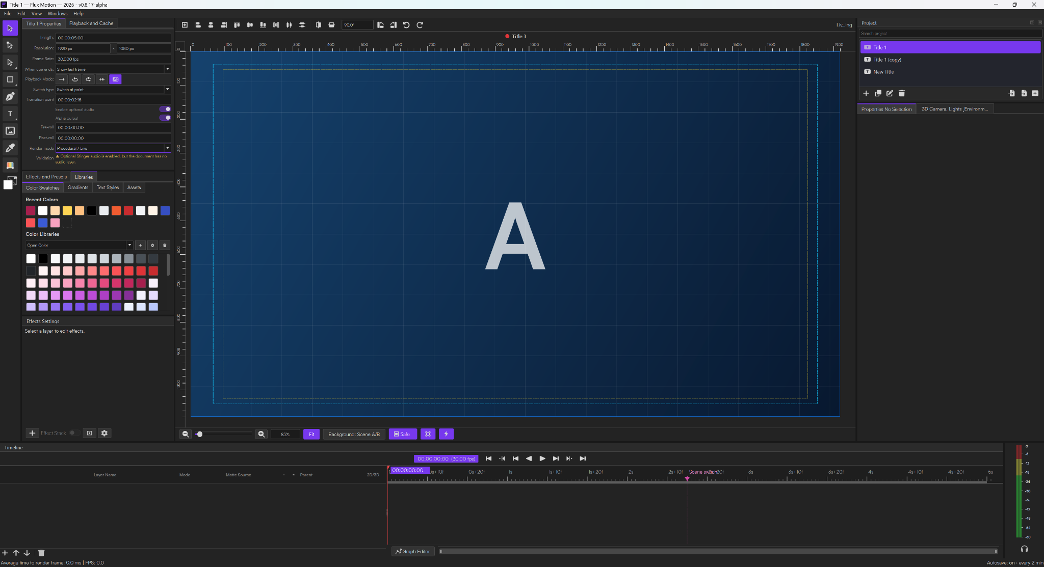 Flux Motion stinger composition with Scene A and Scene B areas